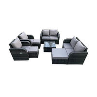 GARTENMÖBELGARNITUR Polyrattan Dunkelgrau 9-Sitzer - Dunkelgrau, Metall - Fimous