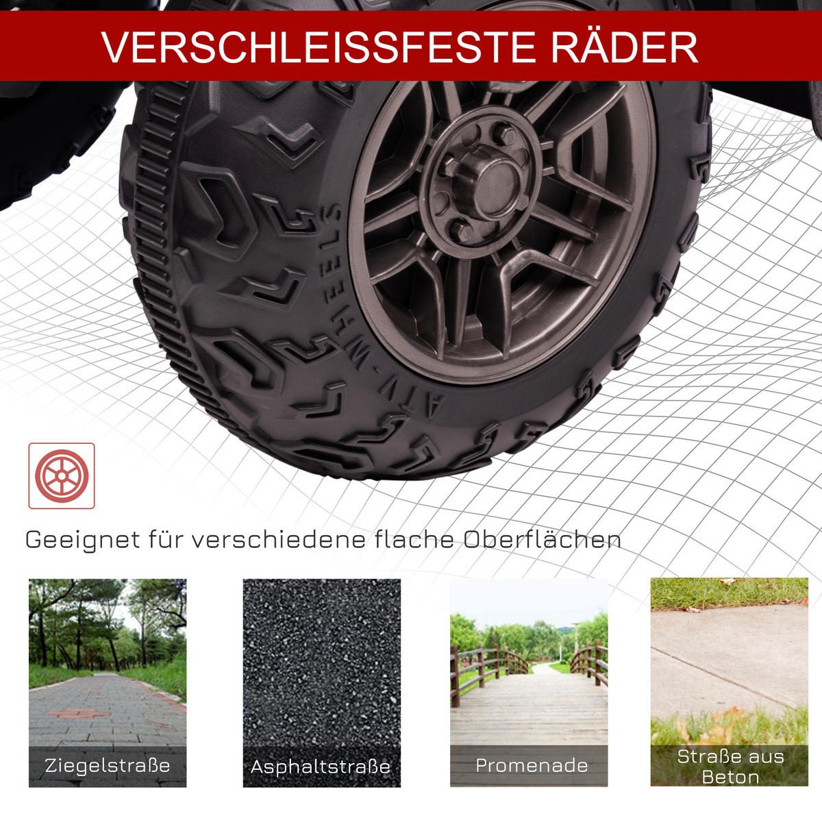 MINI ELEKTRO-QUAD KINDER, Schwarz+Rot, Kunststoff+ Stahl - Rot/Schwarz, Metall (88/45/50cm) - HOMCOM