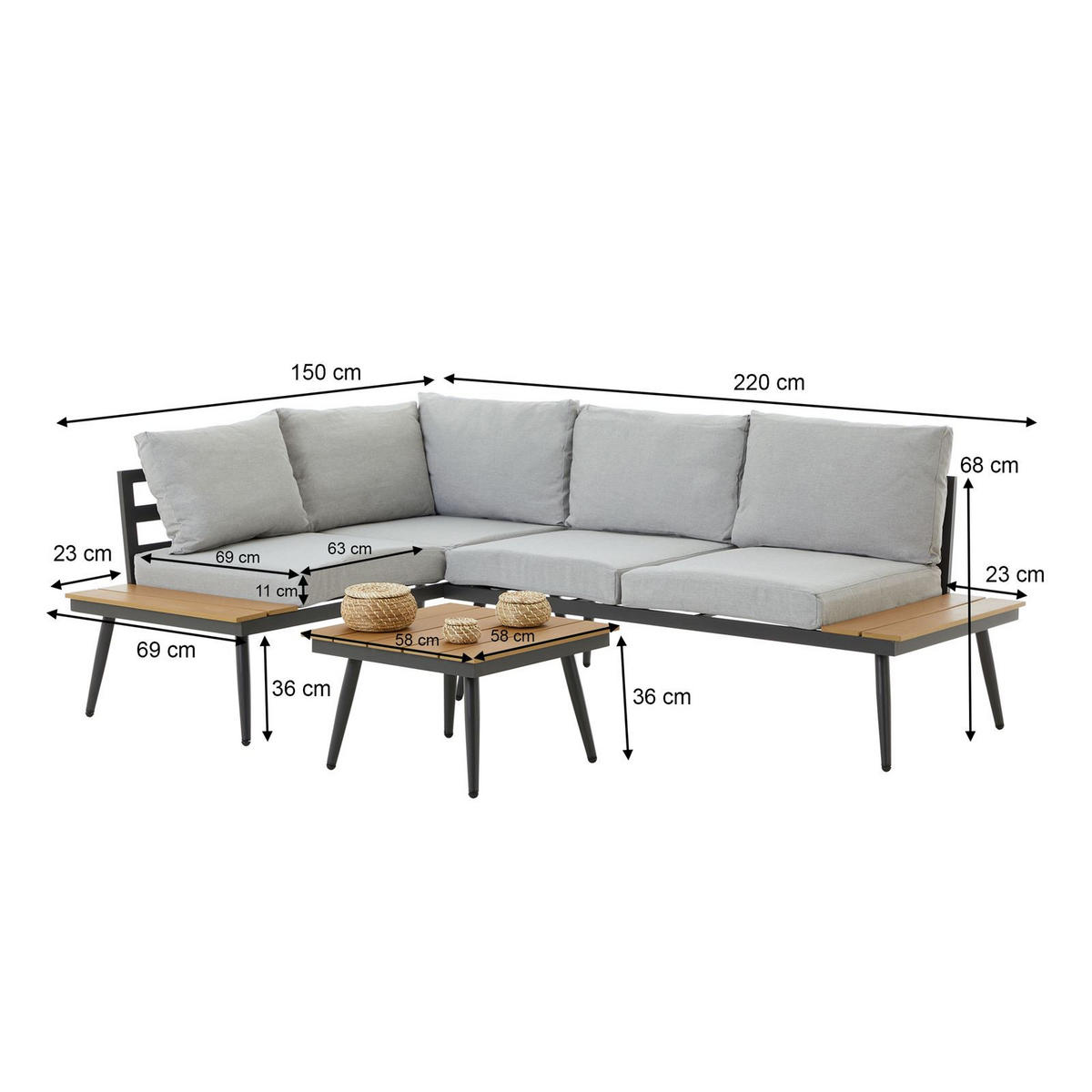 GARTENMÖBEL-SET PAROS - Braun/Grau, Metall - CARO-Möbel