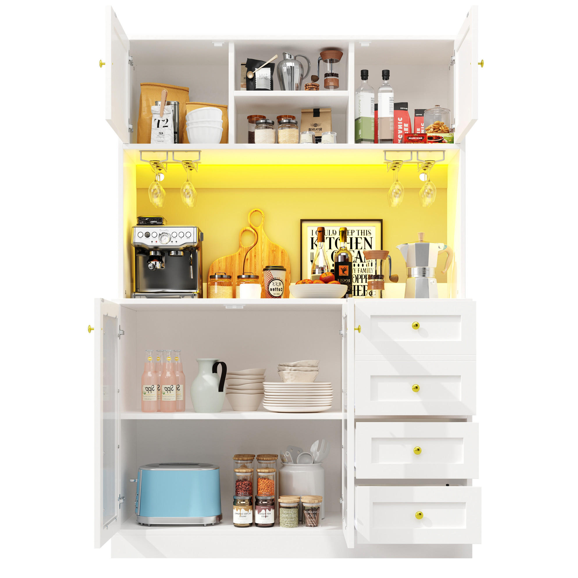BUFFET 120/40/188 cm aus MDF mit App-gesteuerter LED-Lichtleiste Weiß - Weiß, Holzwerkstoff (120/188/40cm) - Modenvie