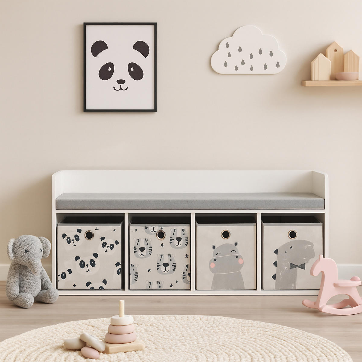 KINDERBANK - Multicolor, Holzwerkstoff/Textil (142/54/32cm) - Relaxdays