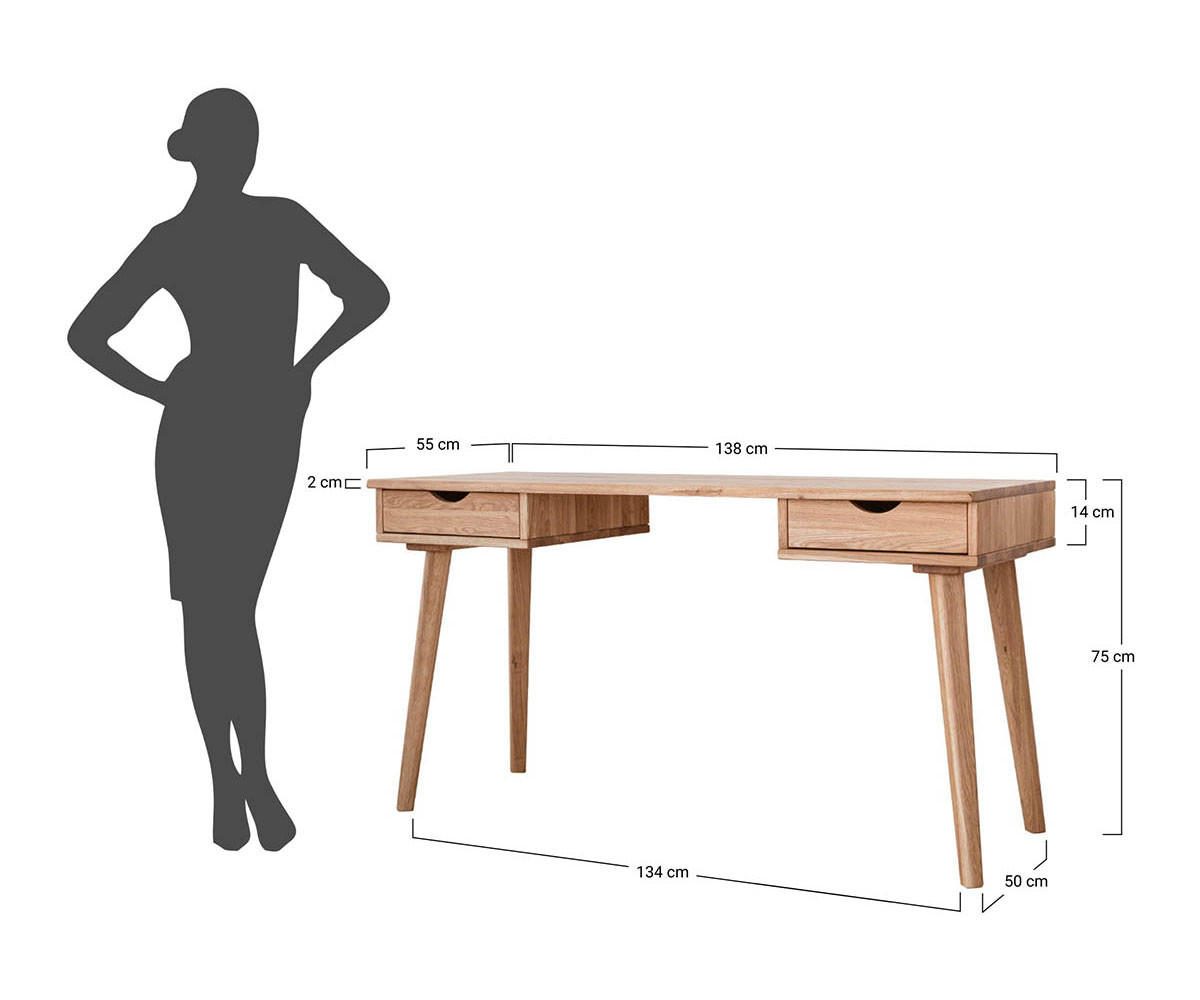 SCHREIBTISCH Simona Eiche Natur 138 / 55 / 75cm - Eichefarben, Holz (55/138/75cm) - Feldmann-Wohnen