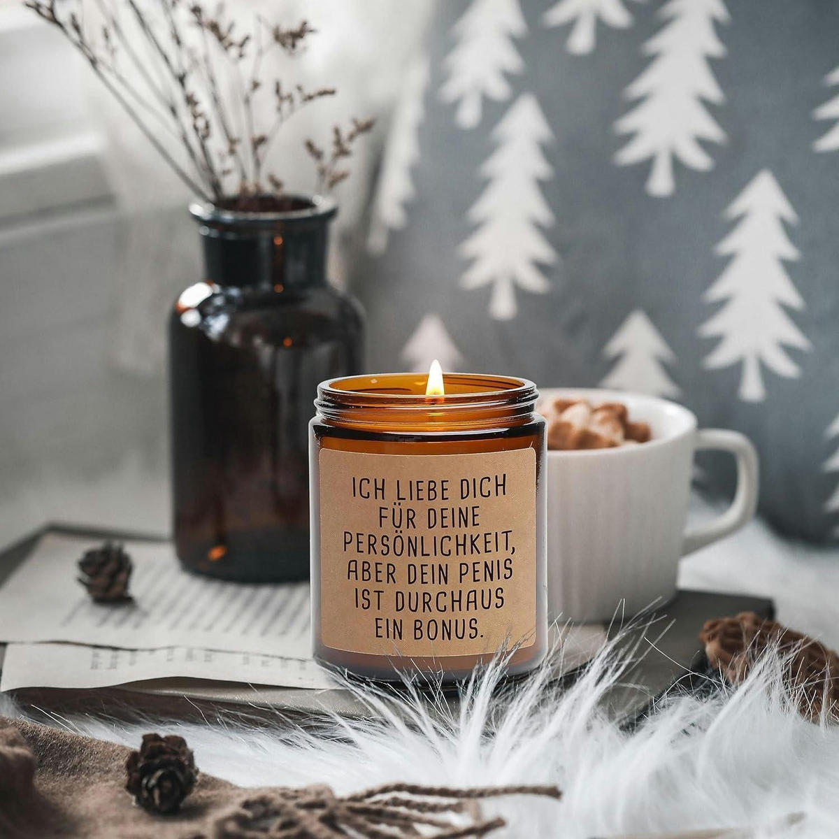 DUFTKERZE Teakholz Maskulin 100% Sojawachs Geschenkbox - Braun, Paraffin (7.5cm)