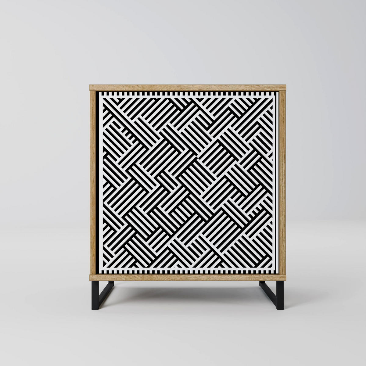 SIDEBOARD TEMPORARY SEQUENCE, Eichefarben, 57,5x42x70,5 cm, Schwarze Metall-Sternfüße - Eichefarben/Multicolor, Holzwerkstoff/Metall (57.5/70.5/42cm) - SpaceRebels
