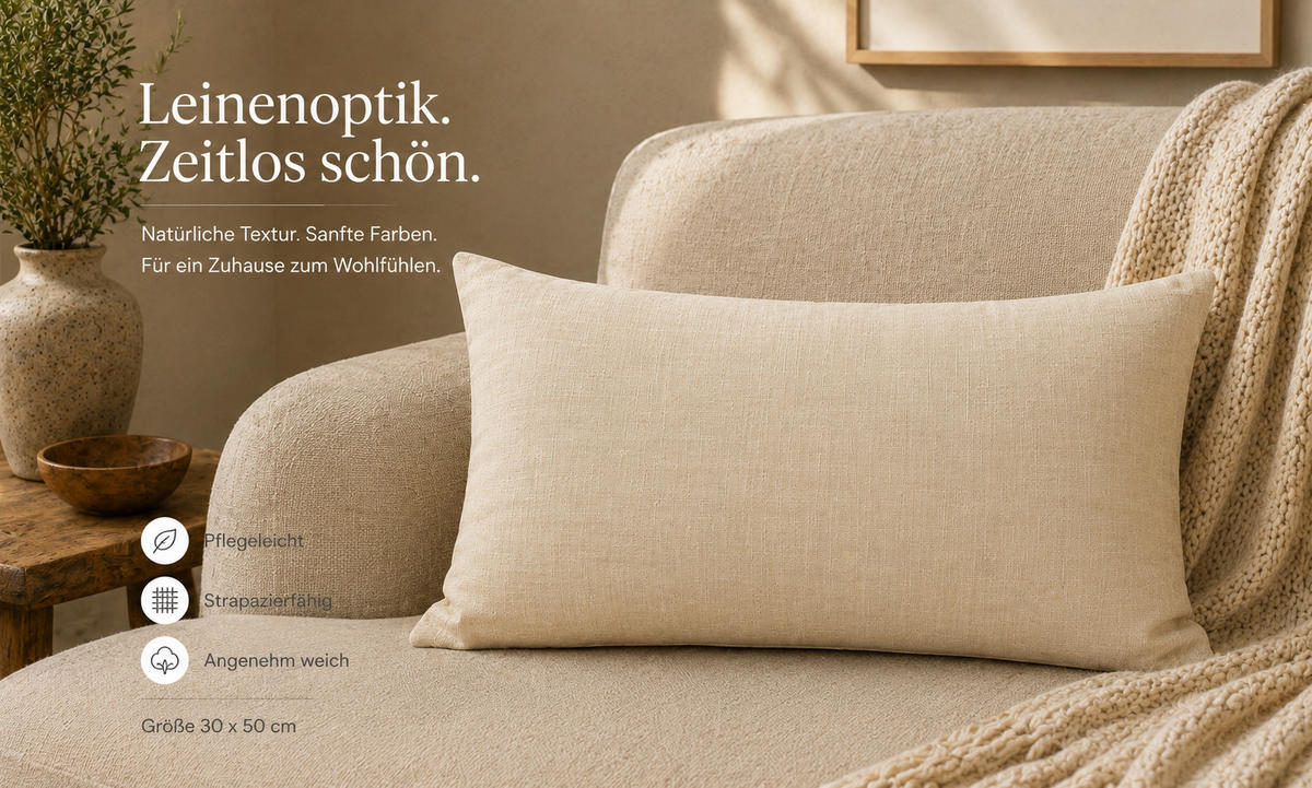 KISSENBEZUG Leinenoptik 30/50 cm Ecru - Ecru, Textil (30/50cm) - TiborTex