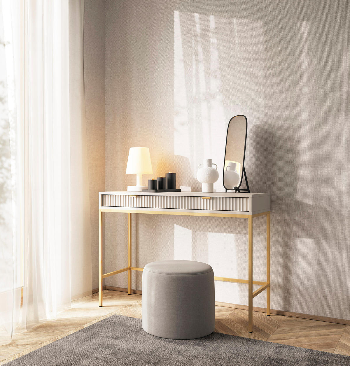 KONSOLE Kaschmir NEW Mit Goldfarbenen Beinen - Beige, Holzwerkstoff (104/104/77cm) - Sepro Meble