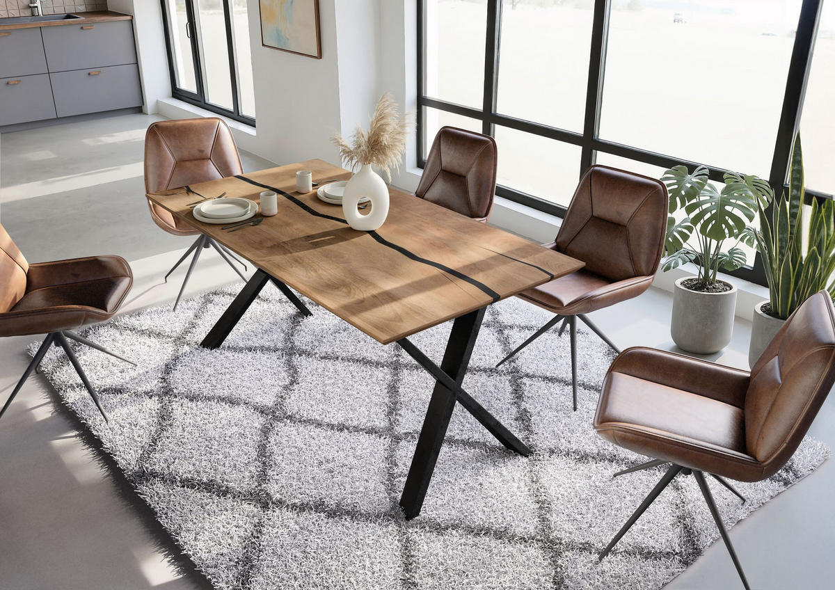 ESSTISCH Mango 180x90x76 natur lackiert / Epoxid schwarz, ausgestellte X-Beine anthrazit matt EPOXY - Naturfarben, Holz (180/90/76cm) - Massivmoebel24