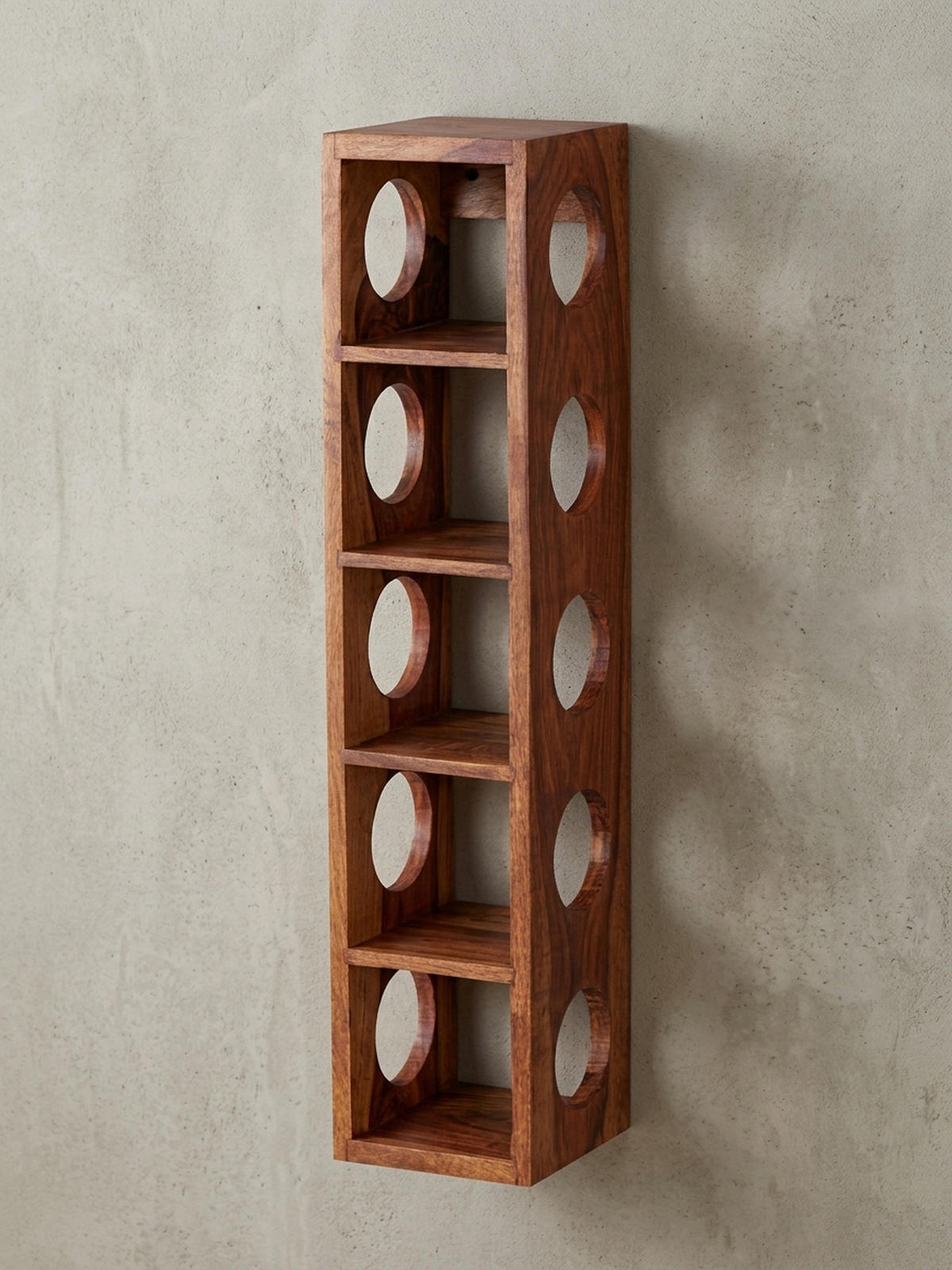 WEINREGAL Massivholz mit 5 Fächern Wandmontage Edelholz-Optik, Braun 15x15x70 cm - Braun, Holz (15/70/15cm) - KADIMA DESIGN