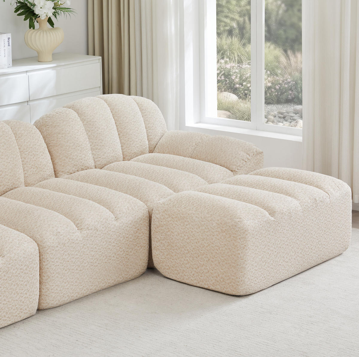 SOFA 210/165/79 cm in Beige-Weiß aus Granuliertem Fleece - Beige, Textil (165/79/210cm) - Flora Grace