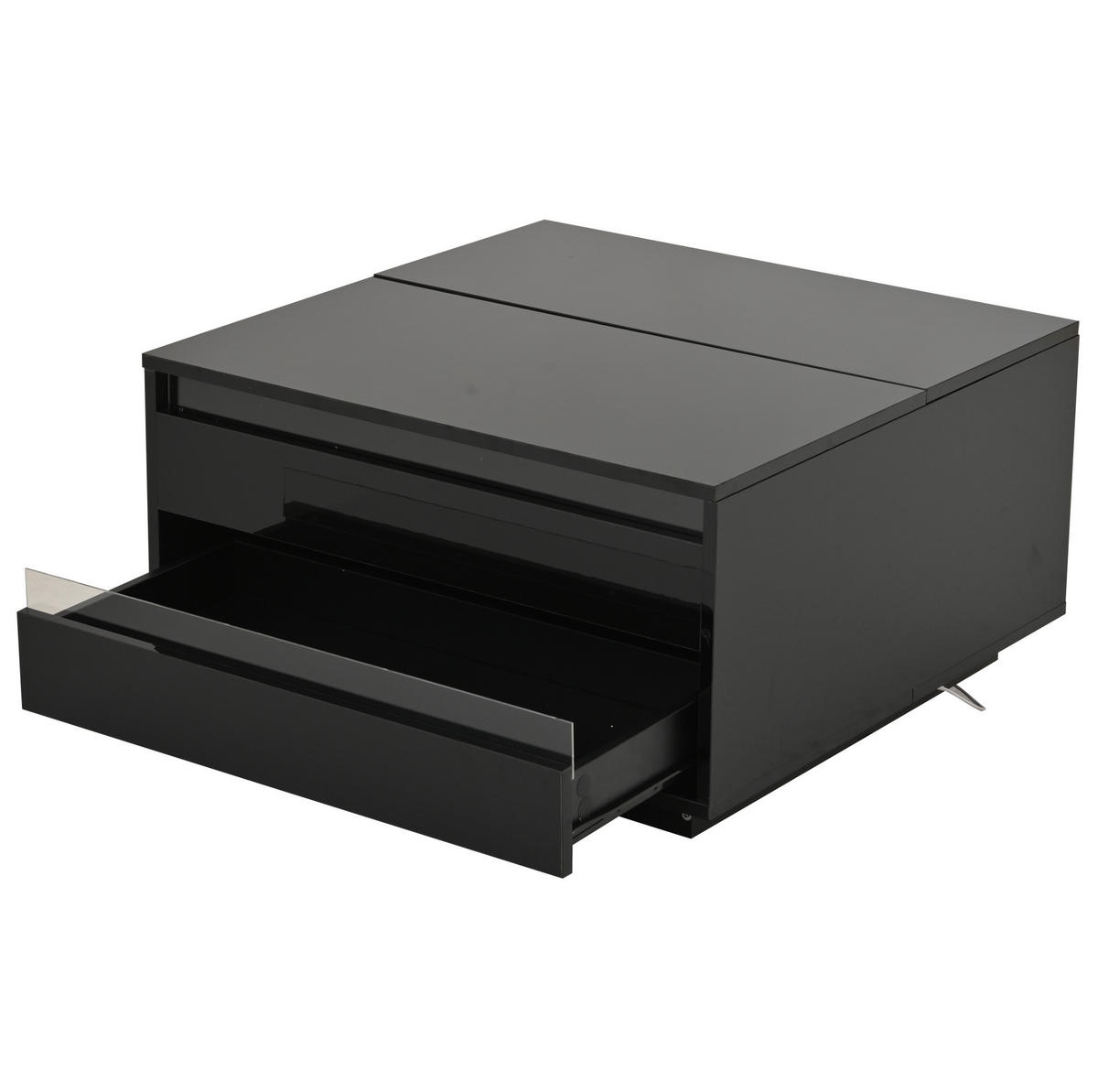 COUCHTISCH mit Hubplatte 70x70 cm Hochglanz Schwarz mit LED und Schublade - Schwarz, Holzwerkstoff (70/70/38cm) - Meubliv