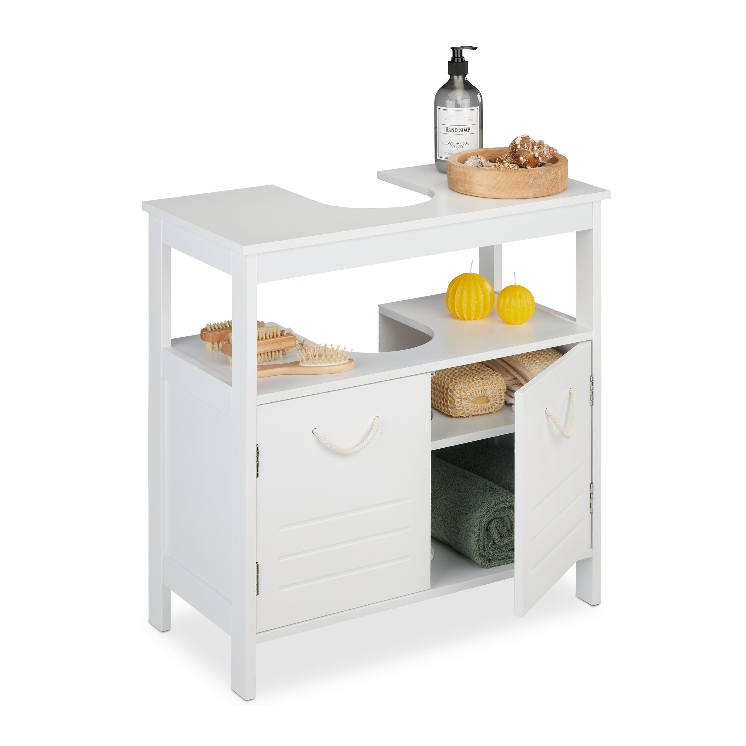 WASCHBECKENUNTERSCHRANK - Weiß, Holzwerkstoff/Textil (60/60/30cm) - Relaxdays