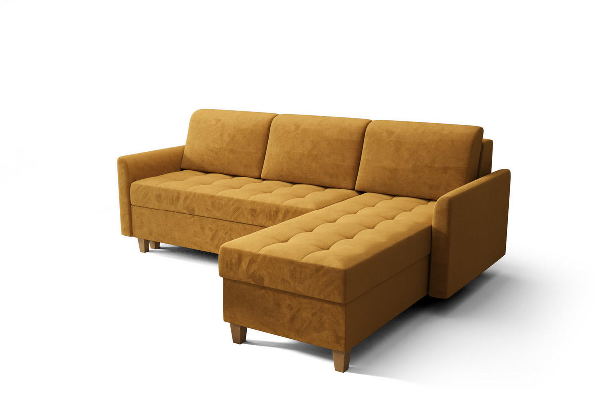 ECKSOFA KONGO RBN08, Eckcouch in L-Form mit Schlaffunktion, Farbe: Gelb, Velourstoff, Ottomane Rechts - Gelb, Textil (240/180cm) - O-Sofa