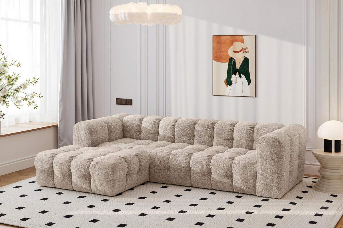 ECKSOFA L-form BALOO L, Chenille-Stoff Arena, Beige, Links - Beige, Holz (280/193cm) - Kaiser Möbel