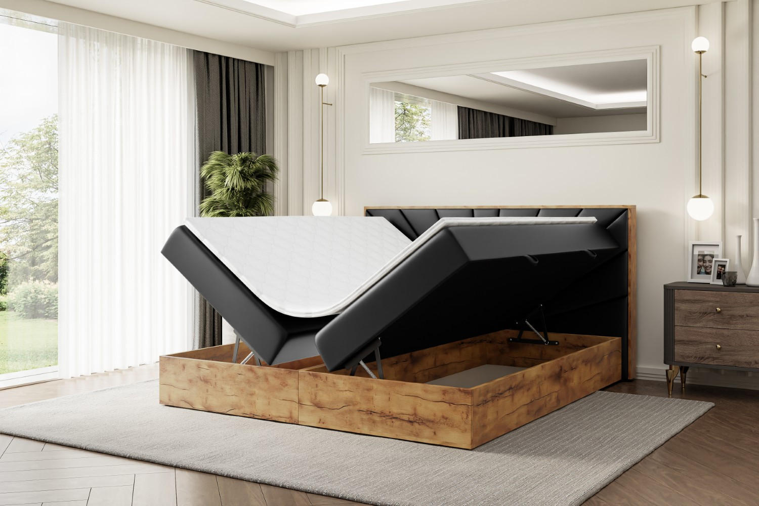 Thumbnail - Altdecor Boxbett, Schwarz Hochglanz, Holzwerkstoff, Höhe ca. 20 cm, 160x200 cm, Schlafzimmer, Betten, Boxspringbetten