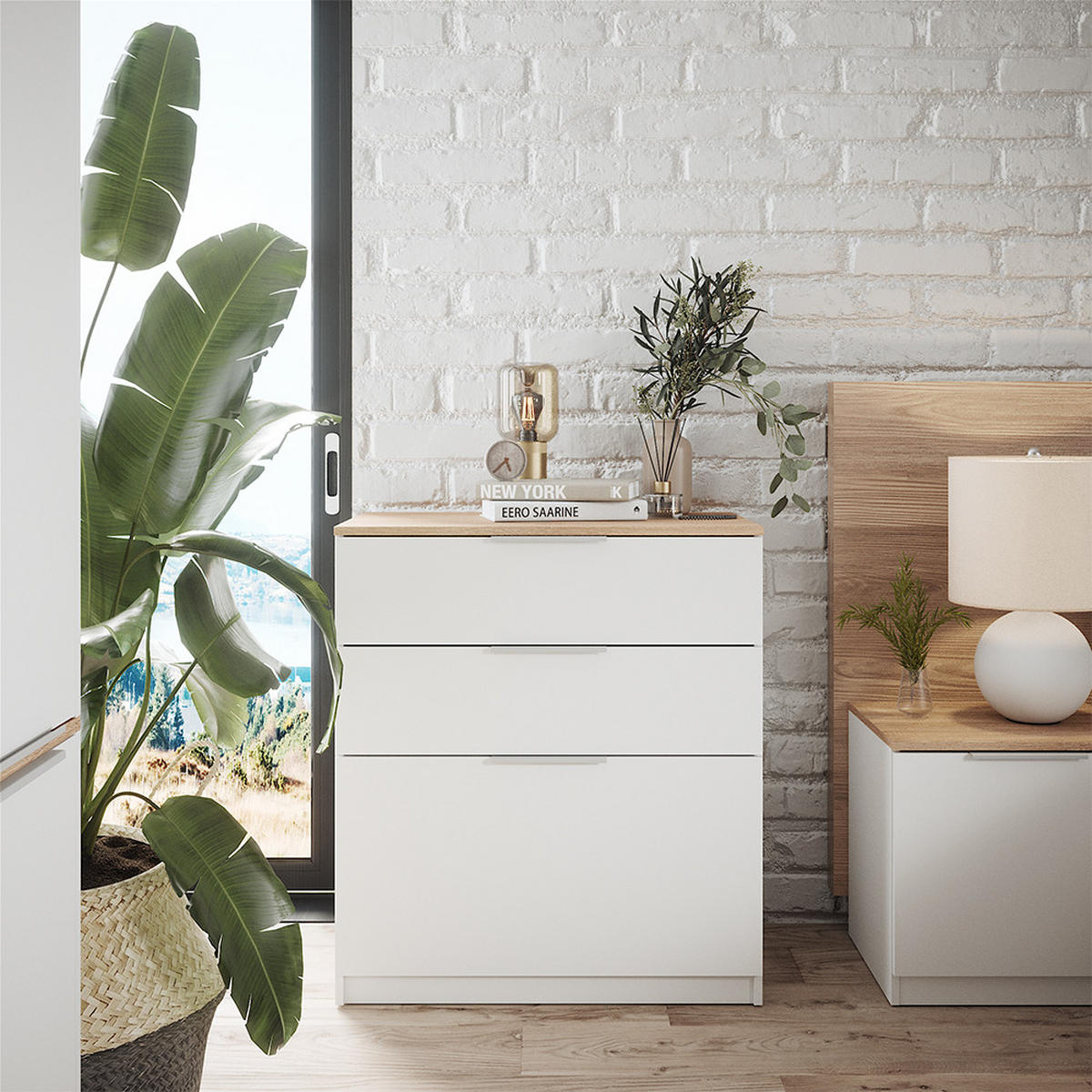 KOMMODE Betti Weiß/Sonoma 80 x 90 cm mit 3 Schubladen - Weiß/Sonoma Eiche, Holzwerkstoff (50/90/80cm) - Vicco