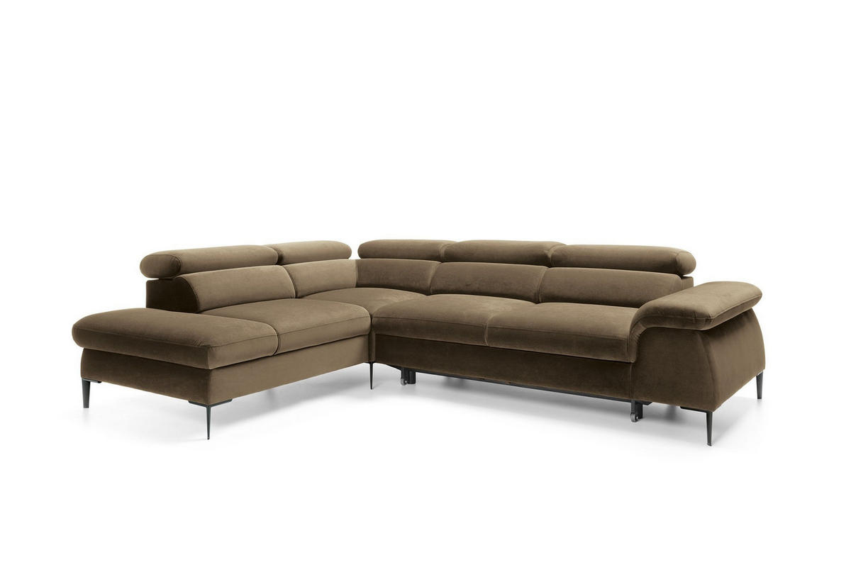 ECKSOFA MESTO Grün Velours-Stoff mit Schlaffunktion - Grün, Holz (280/214cm) - MASSENO