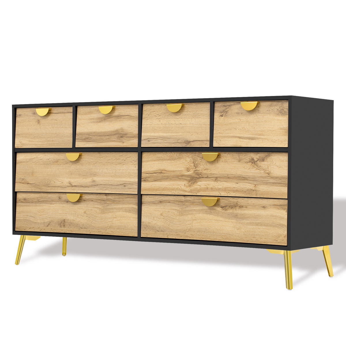 SIDEBOARD mit 8 Schubladen Brown und Black 150/40/78 cm - Braun, Holz (40/78/150cm) - Urban Meuble