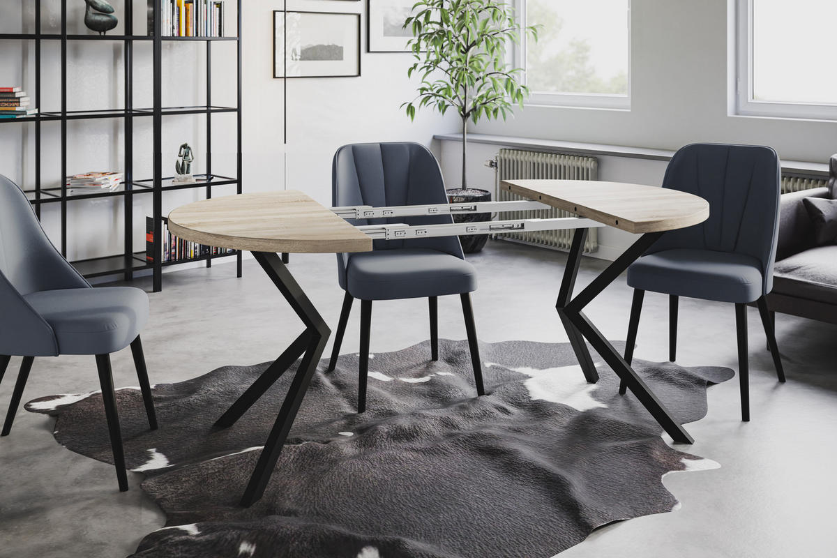 ESSZIMMERTISCH LOFT LITEN, ausziehbarer Tisch 100 cm/180 cm, Farbe: Beige, mit Metallbeinen in Farbe Schwarz - Schwarz/Sonoma Eiche, Holzwerkstoff (100/100/76cm) - Alpi-Möbel