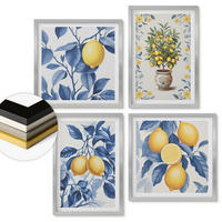 WANDBILDER 4er Set - 50x50 cm & 40x60 cm Silberner Rahmen - Zitronenzweige mit blauen Blättern - Silberfarben, Kunststoff (50/50cm) - ArtPrintCave