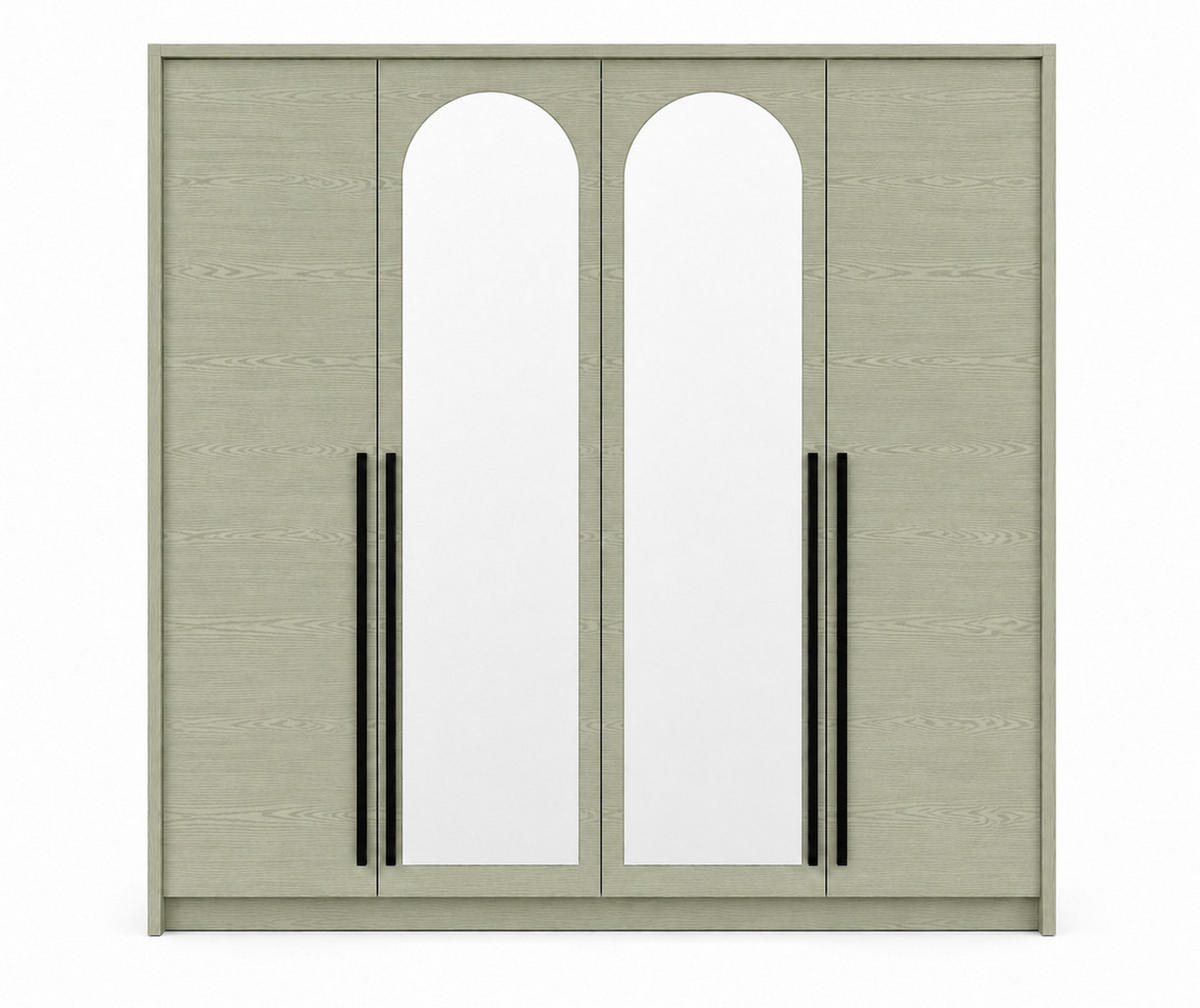 KLEIDERSCHRANK MIT SPIEGEL: Eukalyptus / Griffe Silber, 205 x 65 x 217,2 cm - Silberfarben/Grün, Holzwerkstoff (205/217.2/65cm) - 3XE LIVING