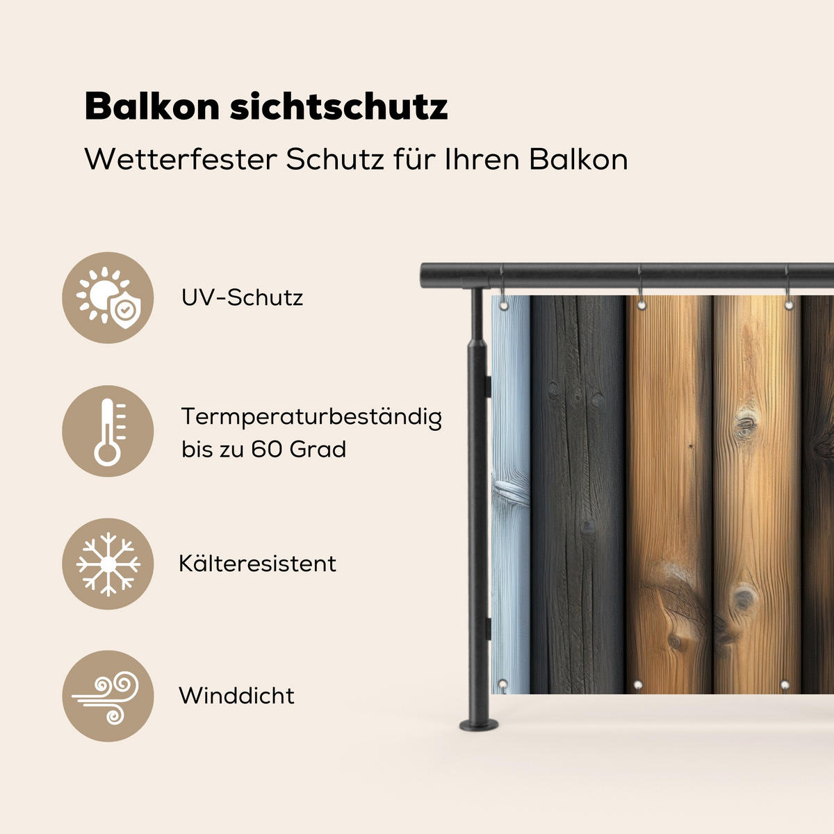BALKON-SICHTSCHUTZ Holz - Dielen - Gemischt - Teakfarben, Kunststoff (200/110cm) - MuchoWow