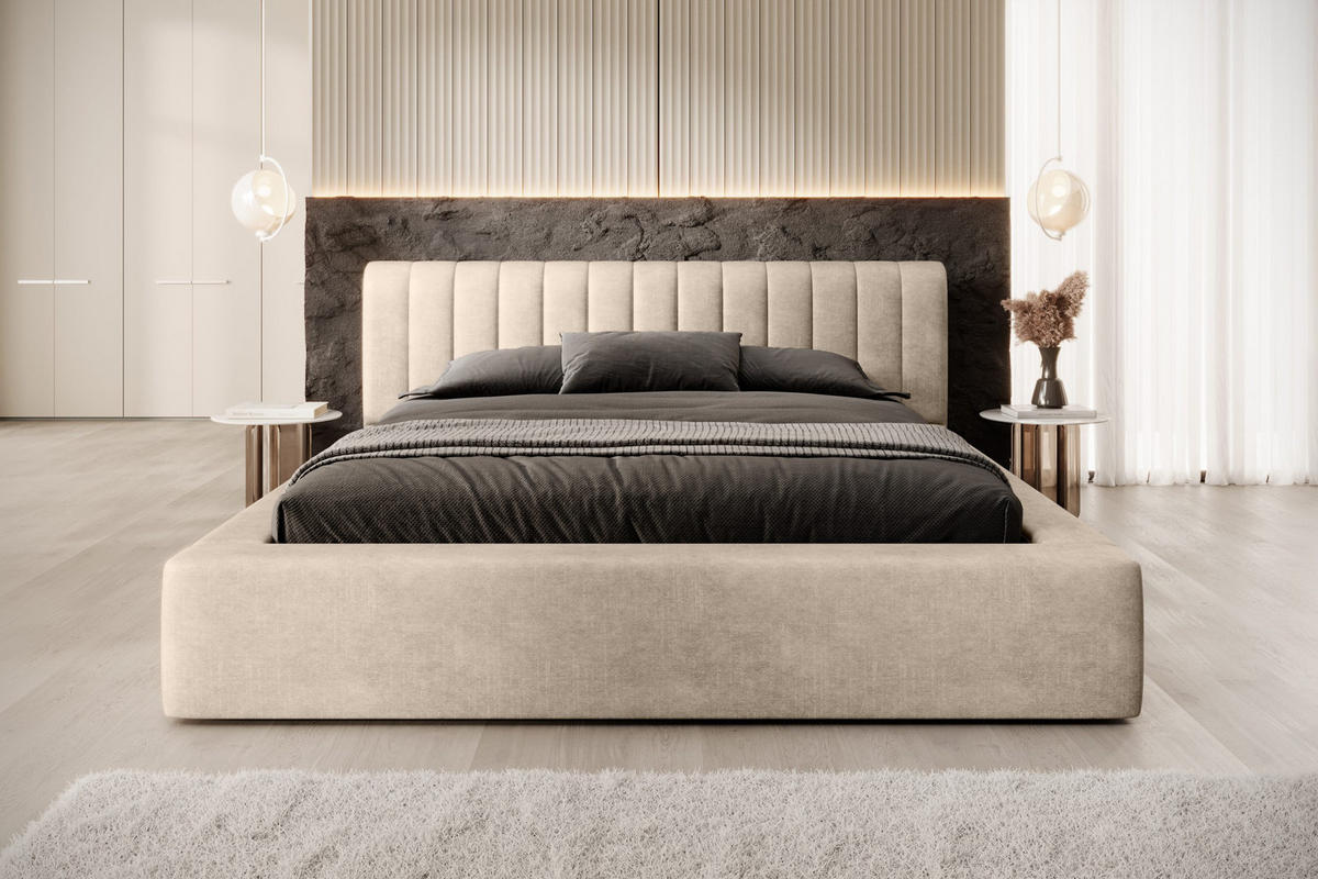 POLSTERBETT aus Polyester Vurmat 180x200 cm, Sandy - Sandfarben, Textil (180/200cm) - Fedve