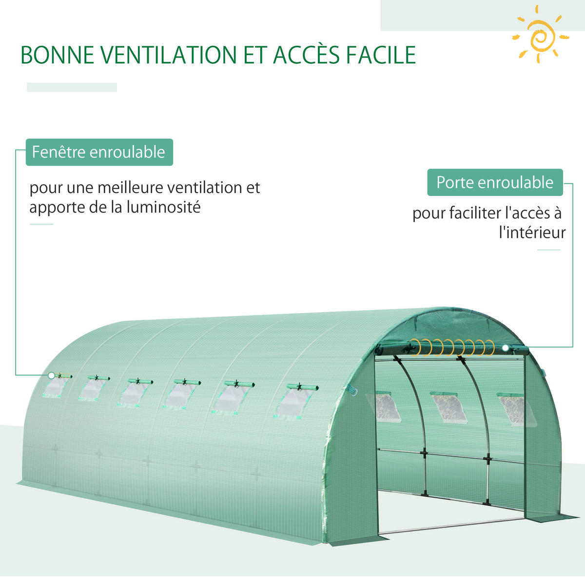 ERSATZPLANE DE-11889 für 18 m² Tunnel mit 12 Fenstern & Tür Grün - Grün, Kunststoff (300/200/600cm) - ComfortXL