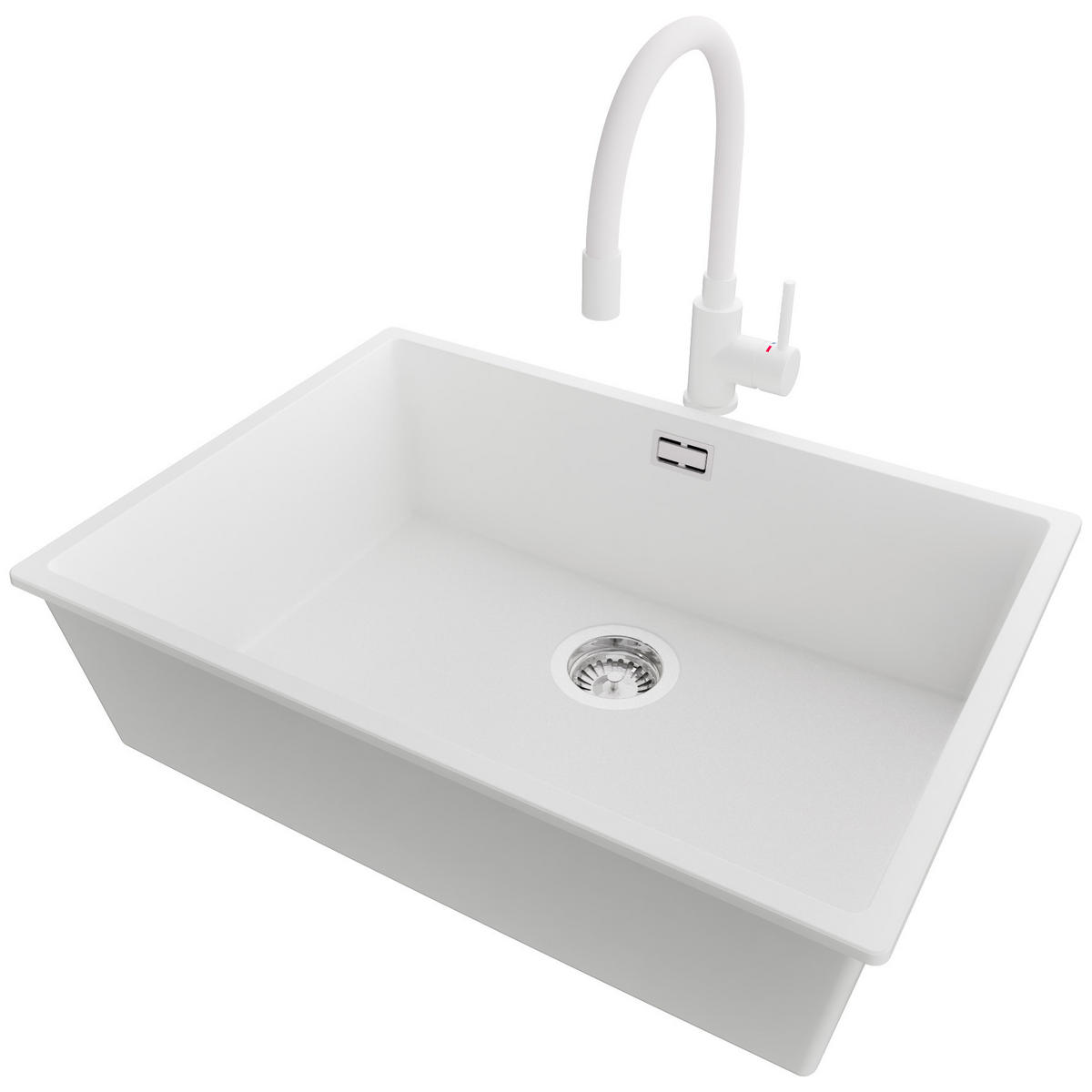 GRANITSPÜLE London Slim, 2-er set Weiß 66/47 cm 1 Becken + Küchenarmatur 38/14 cm + Ablauf-Set ab 70er Unterschrank - Chromfarben/Weiß, Kunststoff (66/20/47cm) - Primagran