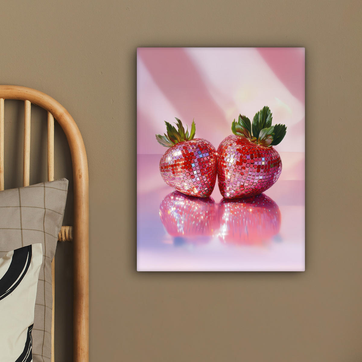 LEINWANDBILD Disco - Obst - Glitzer - Erdbeere 30x40 cm - Pink, Textil (30/40cm) - MuchoWow