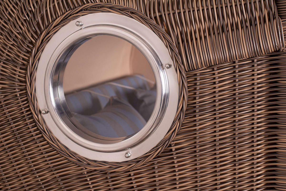 STRANDKORB Düne Grande Bullauge Teak PE Grey Dessin 582 - Blaugrau/Braun, Metall (142/170/95cm) - Mr. Deko