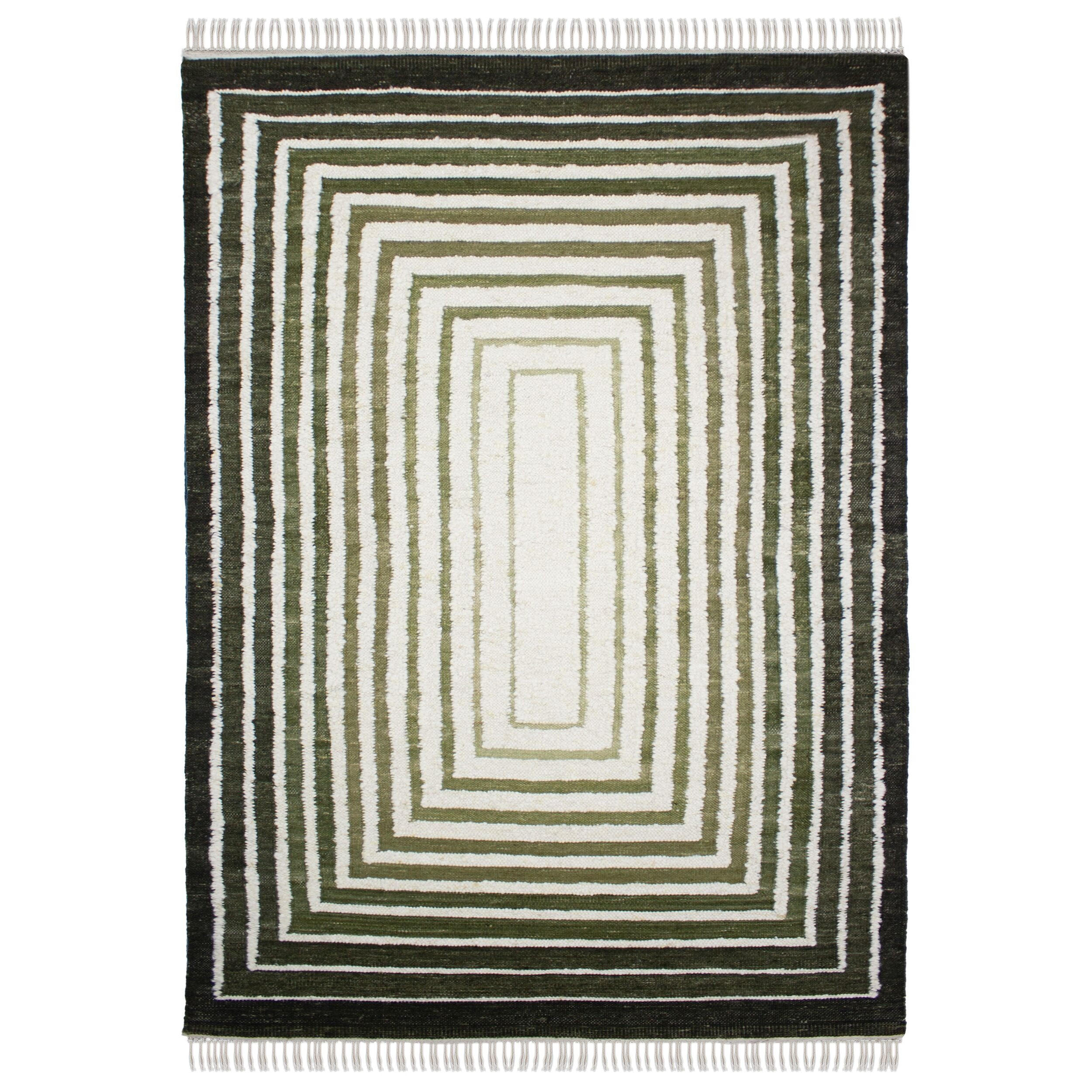 TEPPICH aus Wolle handgewebt mit Fransen FROND in Grün, geometrisch, 200 x 300 cm - Grün, Textil (200/300cm) - KADIMA DESIGN