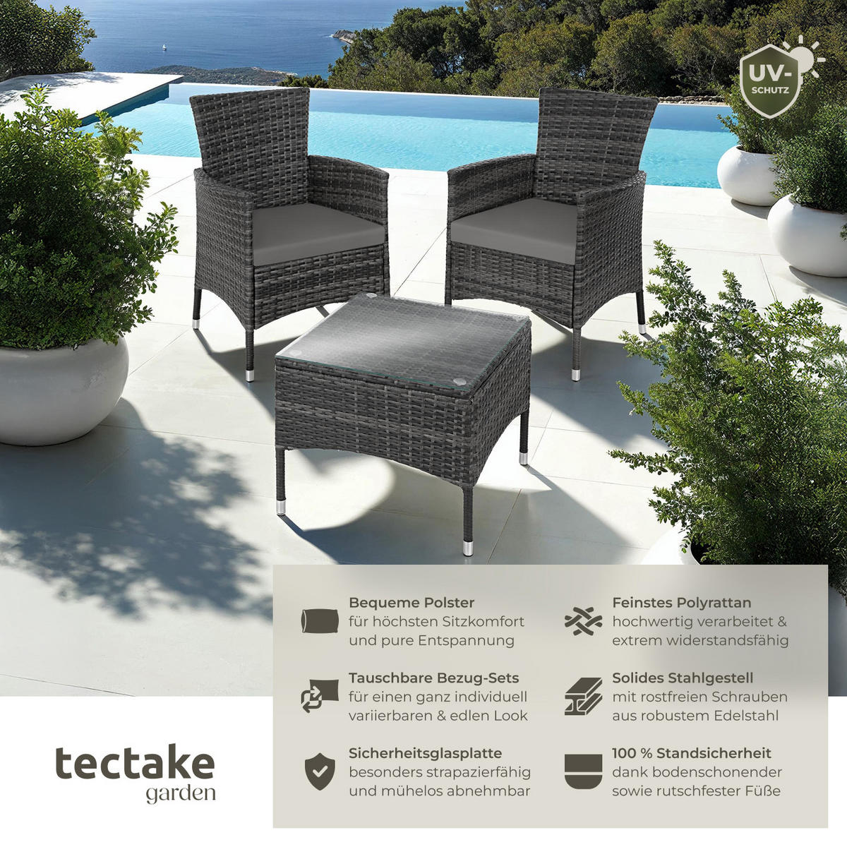 RATTANSET Luzern,2 Bezugssets,grau - Grau, Kunststoff - tectake