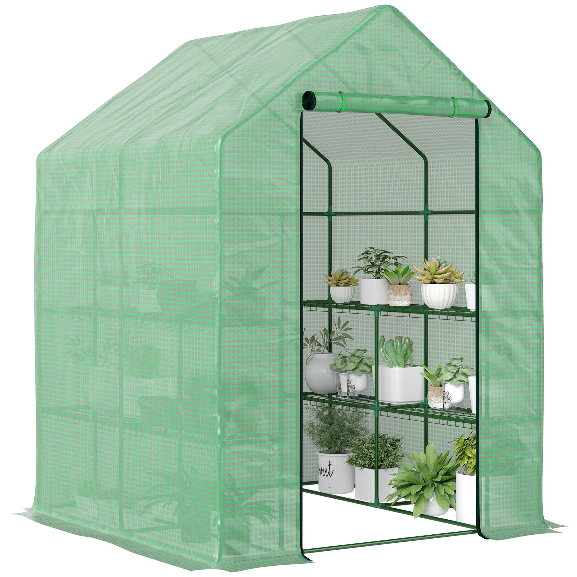GEWÄCHSHAUS DE-12054 3 Etagen mit PE-Bache 140 g/m² Grün - Grün, Kunststoff (138/190/143cm) - ComfortXL