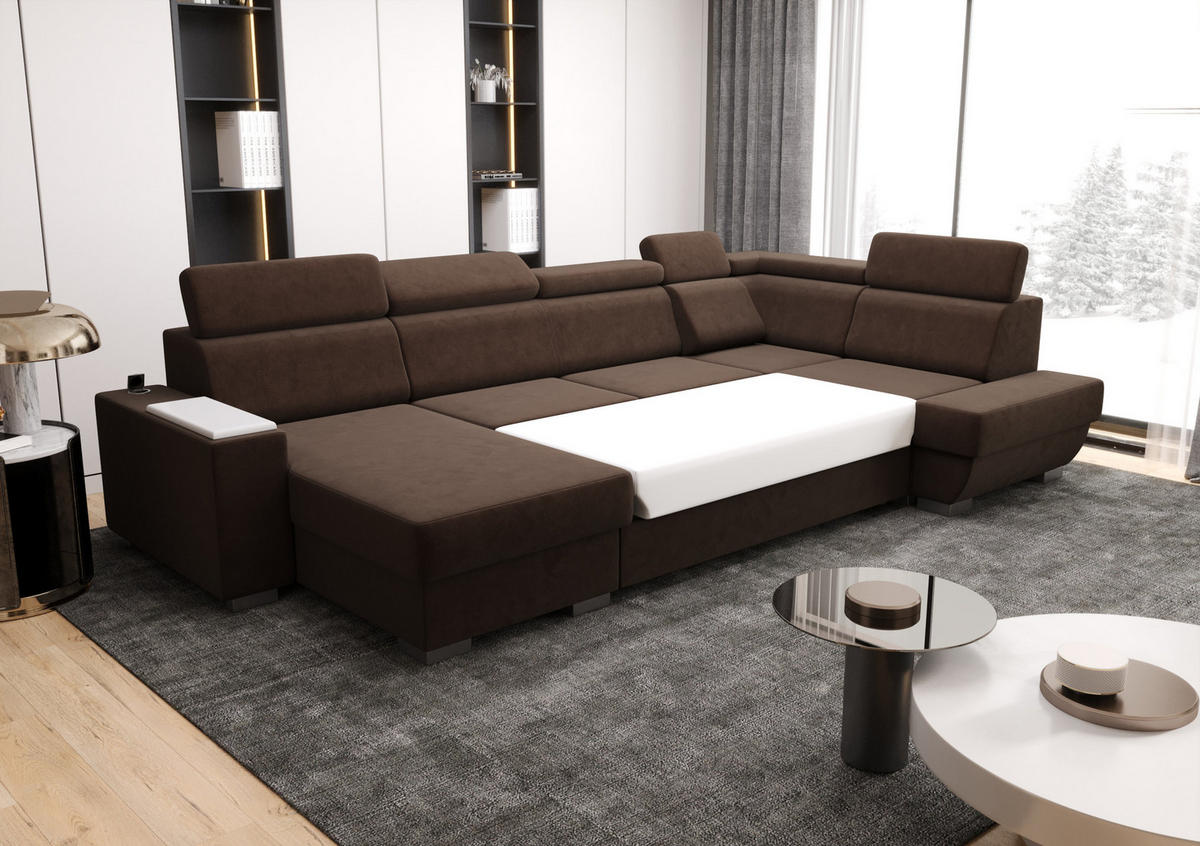 WOHNLANDSCHAFT KONGO RBN20, Eckcouch in U-Form mit Schlaffunktion, Farbe: Schwarz, Kunstleder, Ottomane Links - Schwarz, Textil (340/103/200cm) - O-Sofa