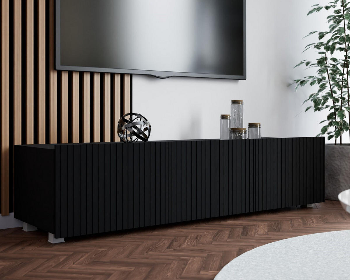 TV-LOWBOARD Kolder 150 cm Schwarz mit geriffelten Fronten - Silberfarben/Schwarz, Holzwerkstoff/Kunststoff (150/38/43cm) - Ravio