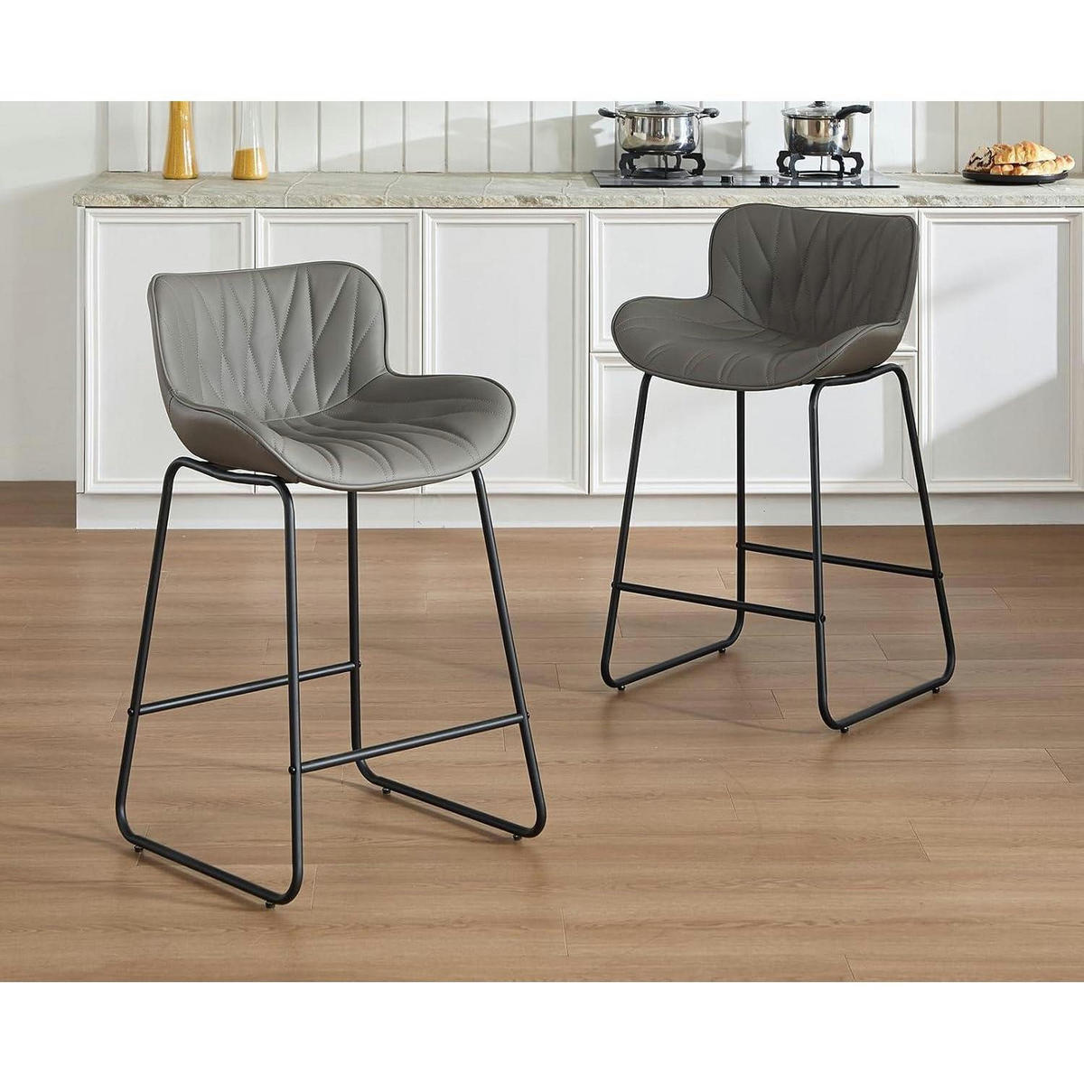 BARHOCKER 4er Set Steppdesign PU Kunstleder Grau - Grau, Kunststoff (52.6/87/52.5cm)