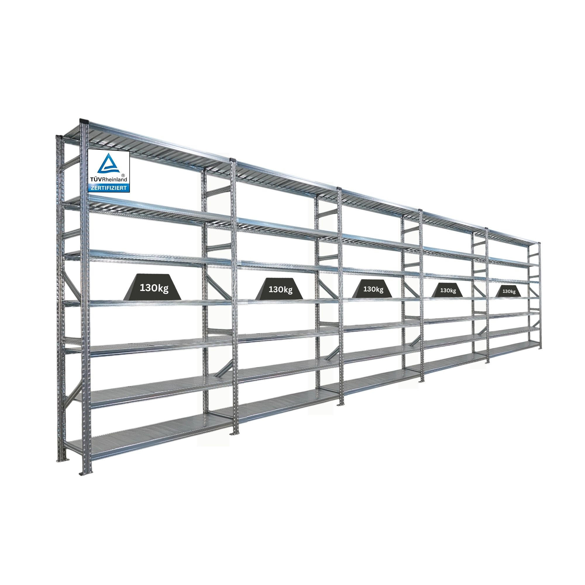 FACHBODENREGAL Proximo Stecksystem 250x750x50cm 7 Ebenen Beidseitig nutzbar Verzinkt - Silberfarben, Metall (750/250/50cm) - PROREGAL