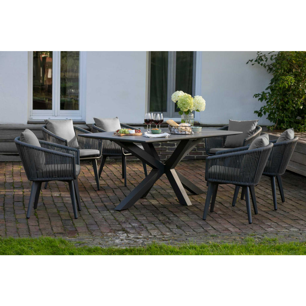 Thumbnail - Mr. Deko Gartentisch, Grau, Metall, 6-Sitzer, einzeln stellbar,rechteckig, 90x76x200 cm, Gartenmöbel, Gartentische, Gart...