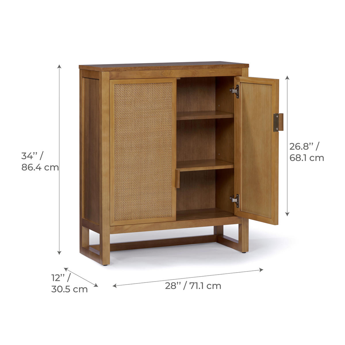 AKZENT-SCHRANK, 2 Rattan Türen, 71cm, Braun - Braun, Holz (71/86/30cm) - Teamson Home