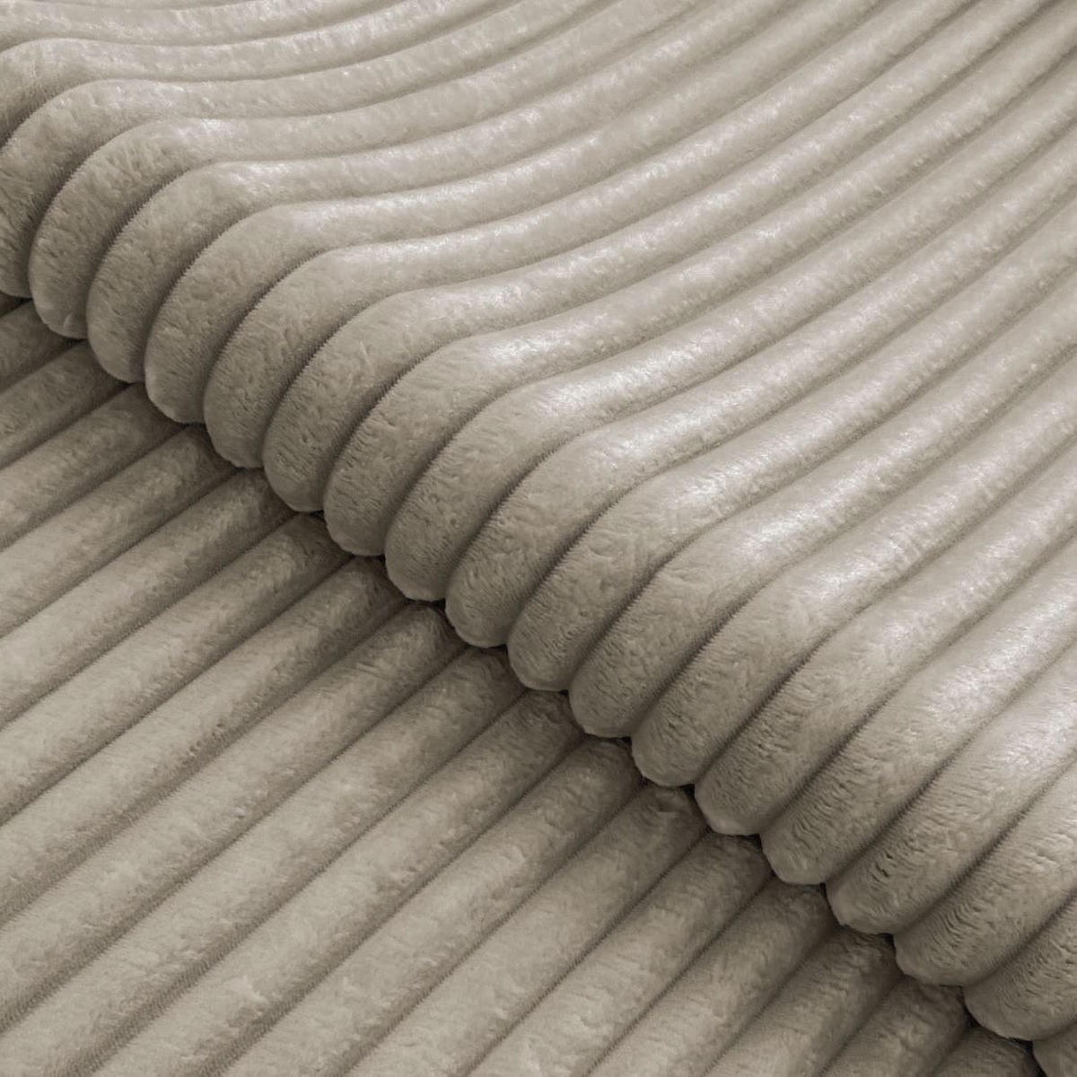 ECKSOFA Calma mit Schlaffunktion und Bettkasten im Bumpy-Design aus weichem Taupe Plüschcord - Ottomane links - Taupe/Schwarz, Holz/Kunststoff (239/140cm) - S-Style