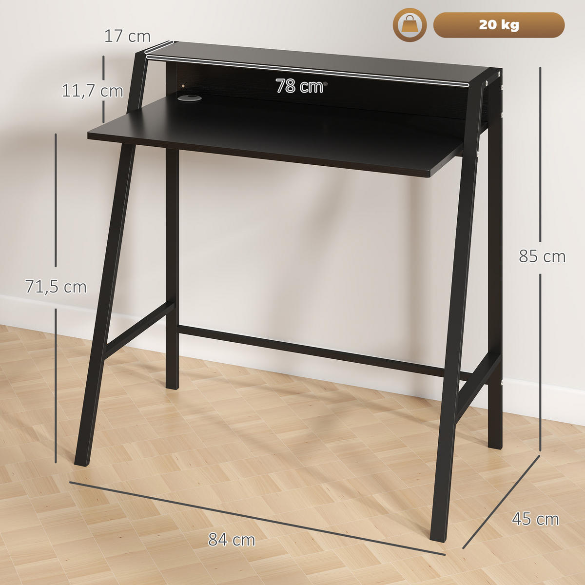 SCHREIBTISCH, MDF, Eisen, Schwarz - Schwarz, Kunststoff (84/45/85cm) - HOMCOM