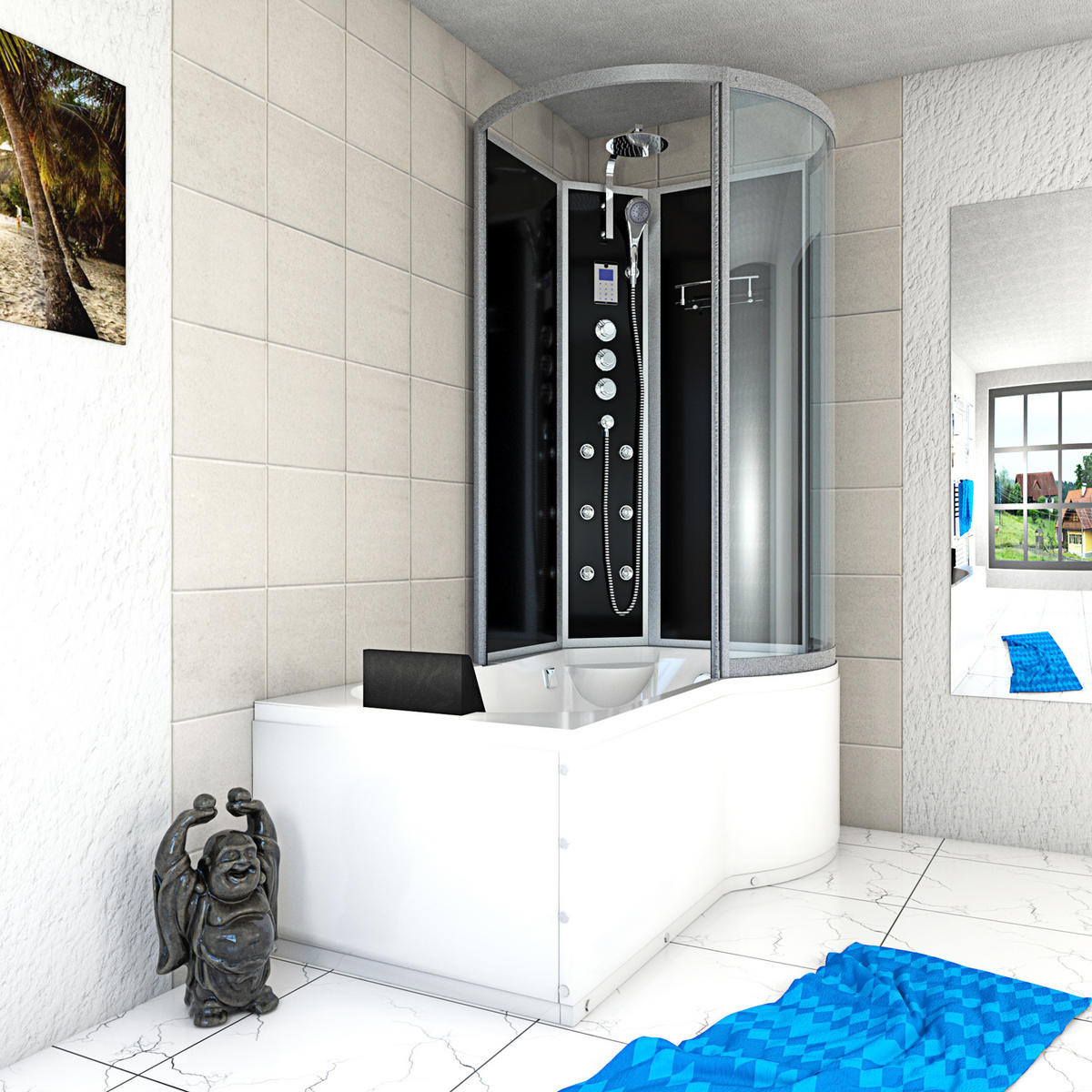 DUSCHKABINE mit Wanne K50-L33-EC Schwarz 170x100 - Schwarz, Glas/Kunststoff (170/98/225cm) - AcquaVapore by Sandra Jentho