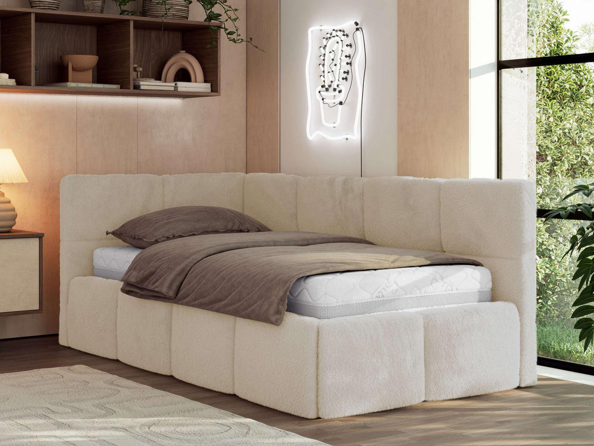 JUGENDBETT ARVO 90/200 - Creme Plüsch - Foam-Matratze - Links Seite - Creme, Textil (90/200cm) - MKS
