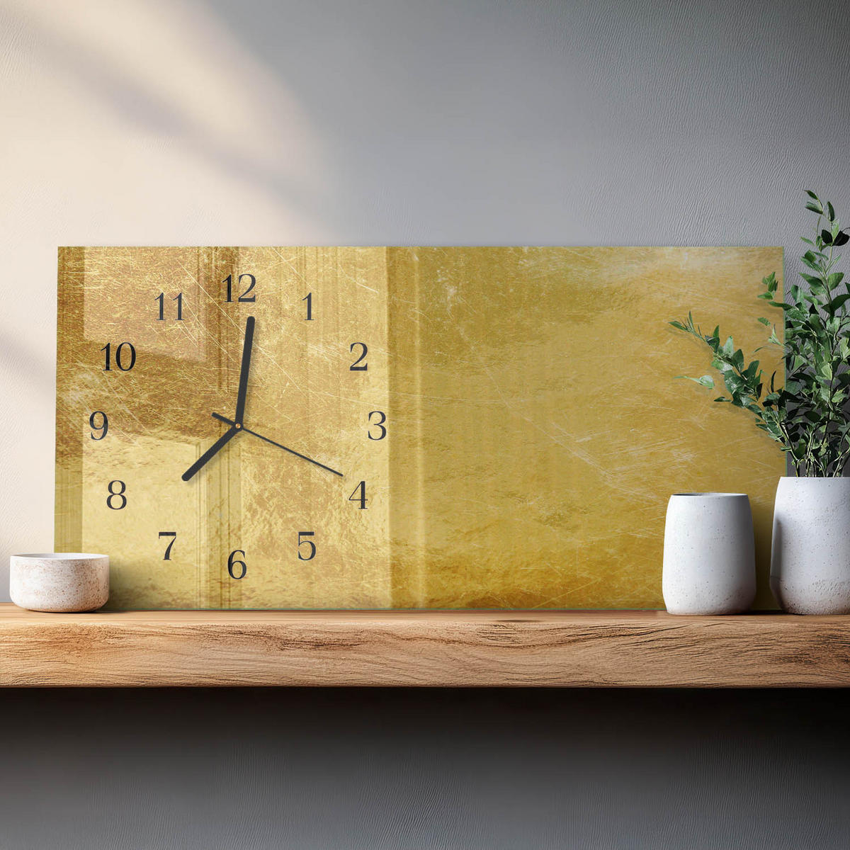 WANDUHR 60x30 cm - Blumenkunst - Gelb, Glas (60/30/0.4cm) - TULUP