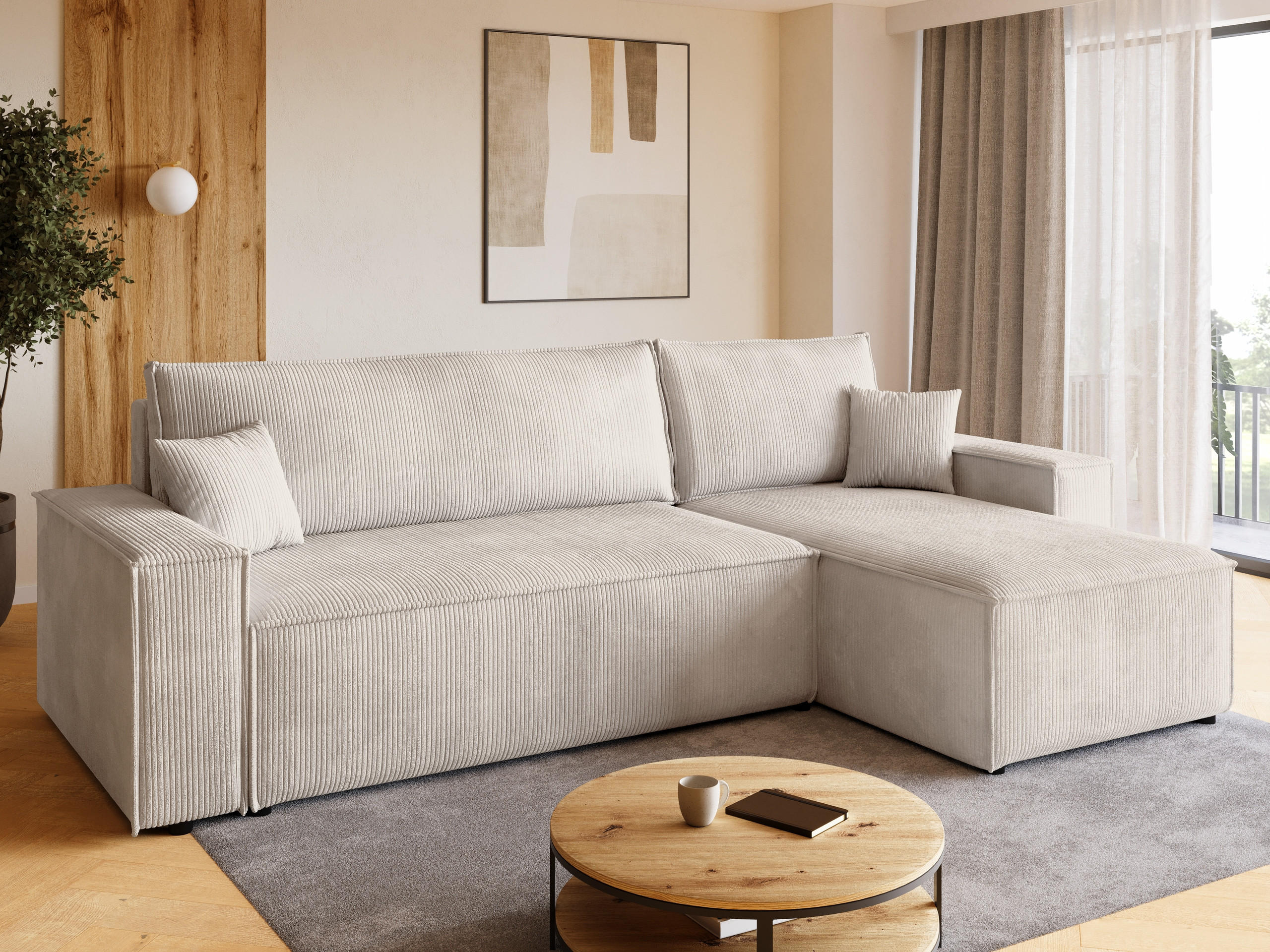 ECKSOFA ADI mit Schlaffunktion Vanille Cord - Creme, Textil (244/143cm) - Bromarkt