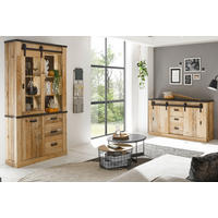 ESSZIMMER-SET Esszimmer Set, Used Wood hell, anthrazit, Wohnkombination 2-teilig mit Vitrine Sideboard - Eichefarben/Anthrazit, Holzwerkstoff/Metall (275/201/43cm) - Furn.Design