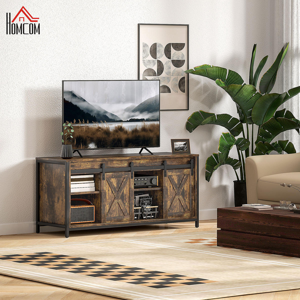 TV-SCHRANK, Fernsehtisch für Fernseher bis zu 60 Zoll, 120 x 40 x 54 cm Braun - Braun, Holzwerkstoff (120/54/40cm) - HOMCOM