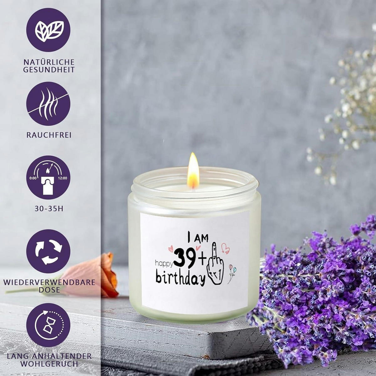 DUFTKERZE im Glas Lavendel 30-35 Stunden Brenndauer - Weiß, Paraffin (6.3cm)