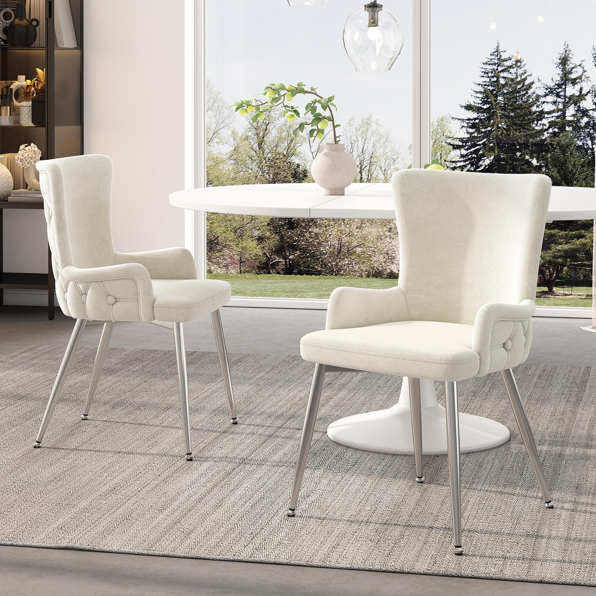 ARMLEHNSTUHL-SET DE-35763 2 Stück mit Samt und Silberbeinen Beige - Beige, Metall (49/85/47cm) - ComfortXL