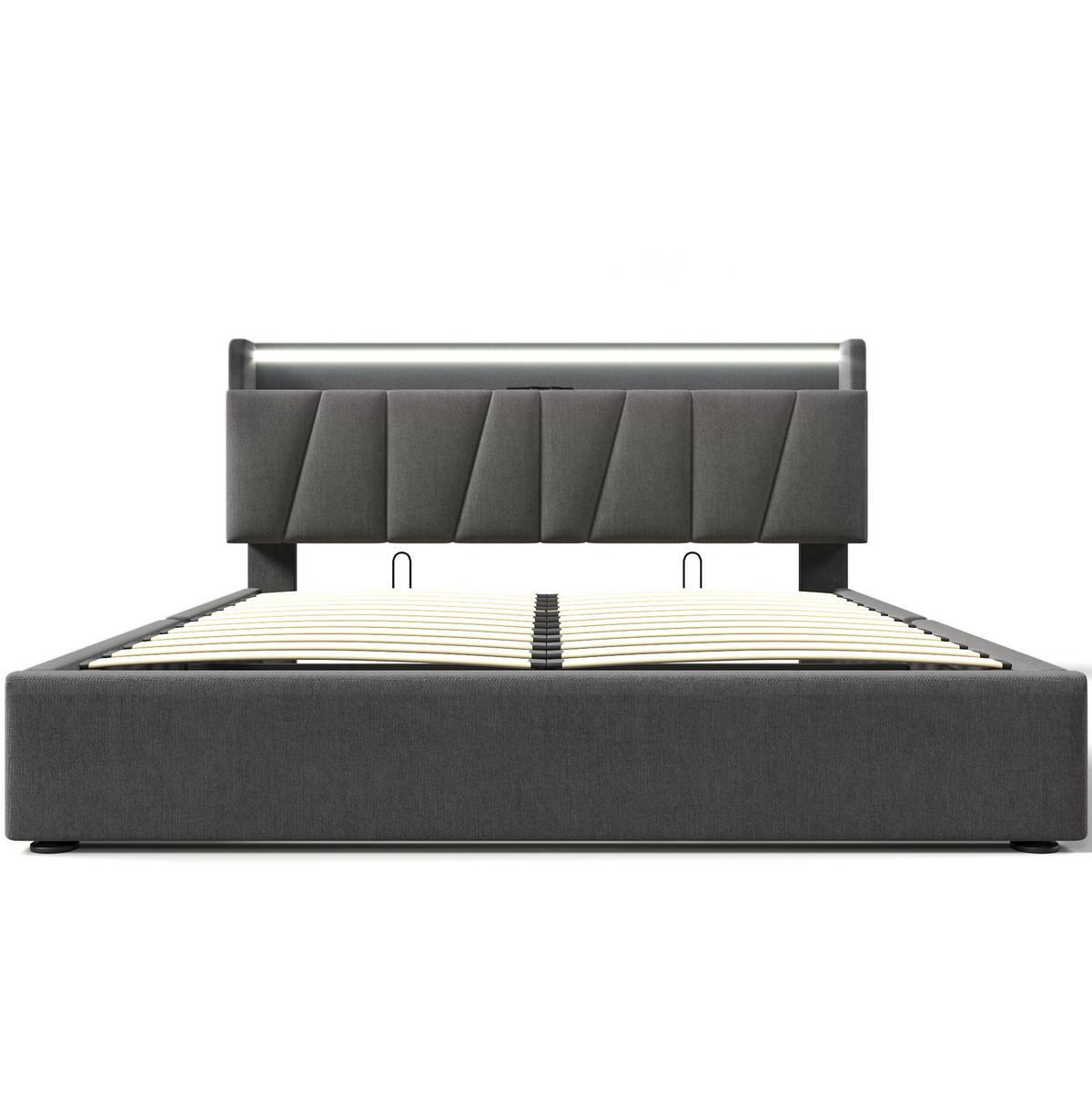 POLSTERBETT aus Leinen 140x200 cm in Grau mit LED & Matratze - Grau, Textil (140/200cm) - Modfu